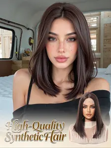 14" Dark Brown Straight Bob Cut Wig | 13x4 HD Lace Frontal Heat Resistant Synthetic Natural Looking Hair Wig for Daily Wear