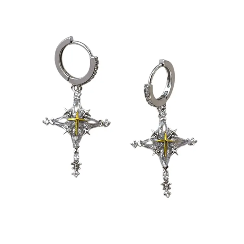 CZ Cross Dangle Drop Earrings for Men Women Streetwear Punk Hip Hop Unisex Earrings