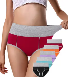 Women's High Waisted Cotton Panties, 5-Pack Full Coverage No Muffin Top Soft Stretch Breathable Double Layer Crotch Postpartum Support Plus Size Fashion Briefs