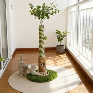 Cat Scratching Post with Artificial Plant - 4-in-1 Interactive Cat Tree Tower- Kitten Scratcher with Toy Balls & Dangling Ball - Indoor Cat Scratching Post with Ball - Sisal rope - post tower - modern pet furniture