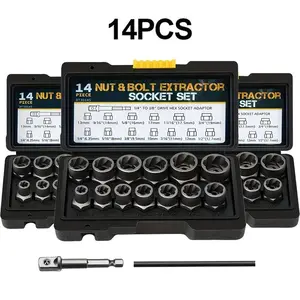 Screw Bolt Nuts Extractor Socket Set 14Pcs Bolt Extractor Kit with 3/8 Inch Adapter Stripped Lug Nut Remover Easy Out Bolt Remover Set for Rusted Rounded Damaged Nuts Screws Tool Box Hardware