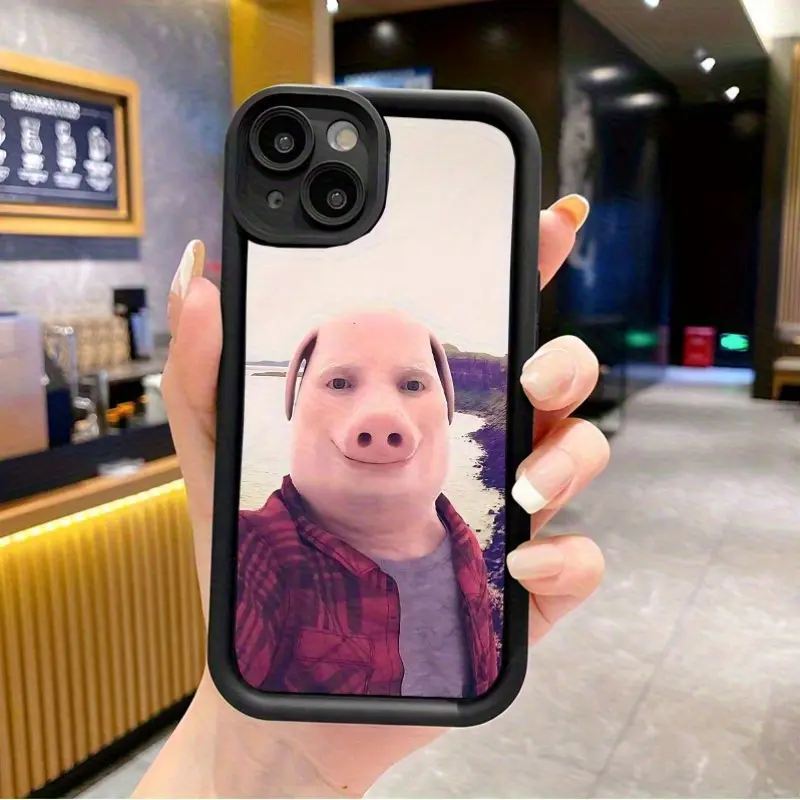 Mobile Phone Case Featuring a Humorous Pig-Faced Character: This Trendy Case Boasts Popular Creative Designs, Offering a Fun And Stylish Look for Both Men And Women, Compatible with for iPhone 17 E Air Pro ProMax iPhone16 15 14 Plus 13 12 Mini 11 X XS XR