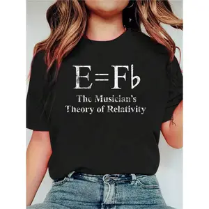 Funny Musician. E Equals F Flat. Theory Of Relativity Joke T-Shirt Print Crew Neck Casual T-Shirt Short Sleeve Sports Top. Smart CasualStreet Style Women's Clothing graphic tees women crop tops summer outfits for women summer tops T-Shirt