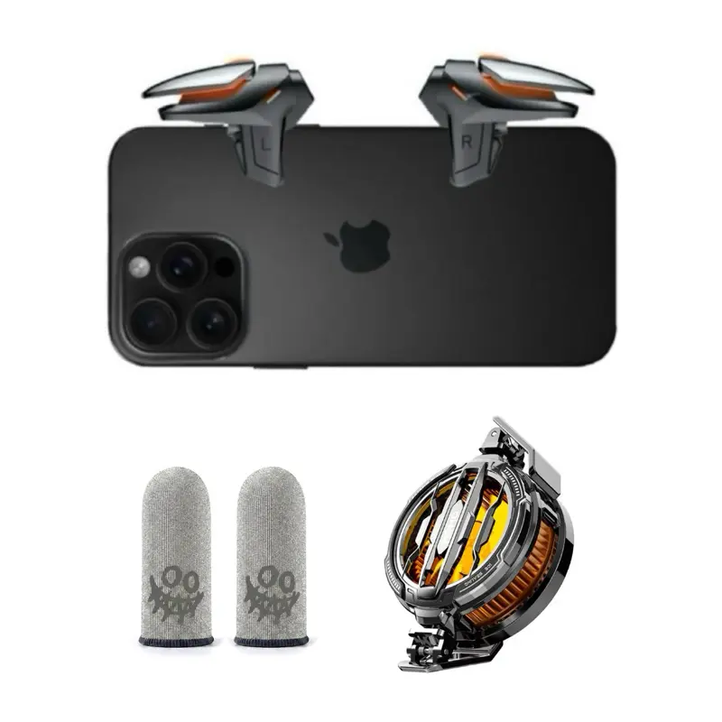 Mobile Controller 6 Fingers Mobile Game Trigger for iPhone & Android, Finger Sleeves, RGB Phone Cooler, Gatillos Para Celular Compatible with Phones & Mobile Games