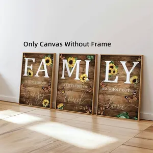 3 Counts/set Optinal Frame Family Sunflower Butterfly Canvas Poster, Farmhouse Wall Art, Unframed Wall Art, Rustic Family Room Decor, Artwork Wall Painting For Gift, Wall Picture for Living Room, Bedroom,Dining Room, Dorm, Bathroom, Office Wall Decoration