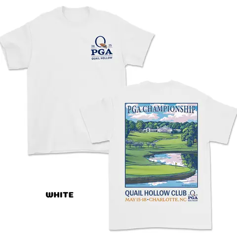 PGA Championship Quail Hollow 2025 Graphic Tees for Men & Women, Breathable Cotton Apparel, Golf Course Design with PGA Flag, Trendy Casual Gift for Golf Lovers,western