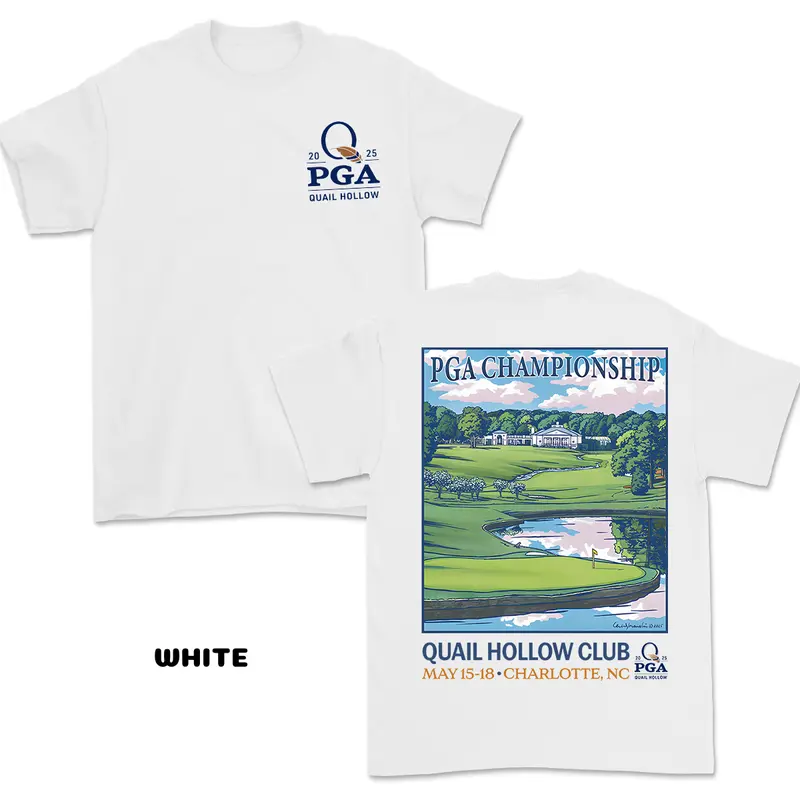 PGA Championship Quail Hollow 2025 Graphic Tees for Men & Women, Breathable Cotton Apparel, Golf Course Design with PGA Flag, Trendy Casual Gift for Golf Lovers,western