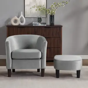 【TikTokShopBlackFriday】Velvet Accent Chair with Ottoman, Modern Barrel Armchair for Living Room Bedroom Office, Comfy Upholstered Lounge Chair with Padded Seat and Armrests, 4 Color Options