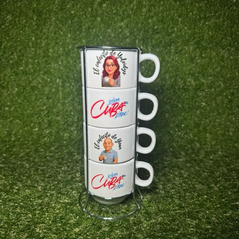 Cuba Coffee Mugs 4-Piece Set 6oz with Cartoon & Cuba Logo for Cuban Espresso Fans