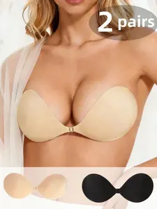 1/2 Paris Women's Breathable Hole Round Shaped Bras, Seamless Comfortable Lift Pads Reusable Firm Nipple Covers, Invisible Strapless Backless Self Adhesive Push Up Bra Cups, Suitable for Dresses & Formal Clothes