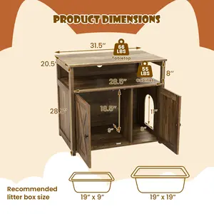 COSTWAY - Cat Litter Box Enclosure with Double Barn Doors, Divider, Side Entry and Storage Shelf