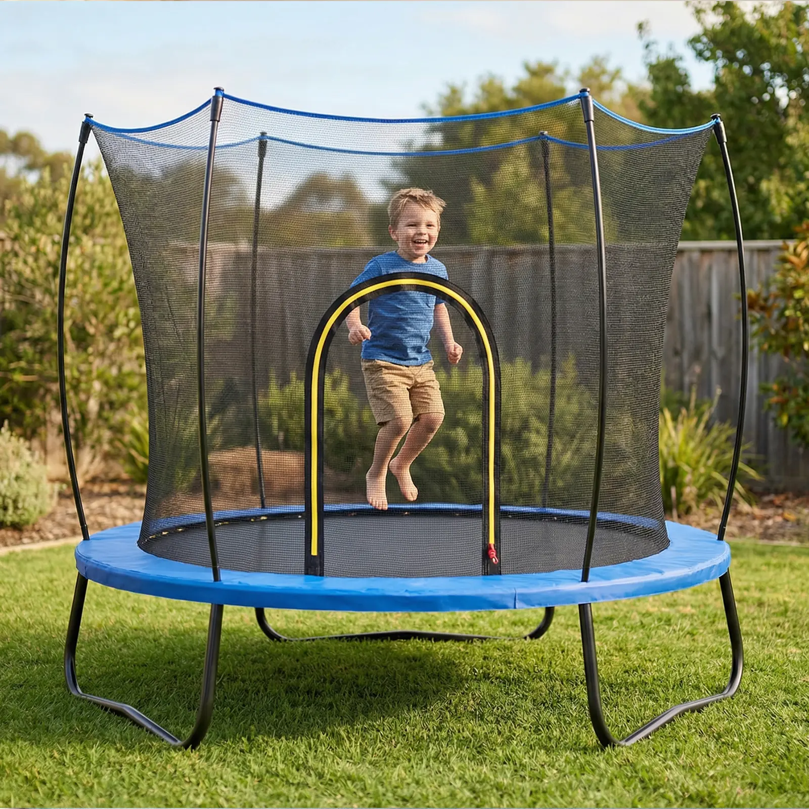 55in Toddler Home & Outdoor Trampoline Set for Kids, with Enclosure Net, Easy Assembly, No-Gap Jump Mat, Anti-Rust Steel Frame, Pink, Home Trampoline, Round, 55 In, Child-Safe