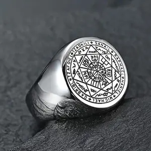 YILUOCD Seal of The Seven Archangels Rings for Men The Key of Solomon Ring Kabbalah Talisman Amulet Stainless Steel Male Jewelry