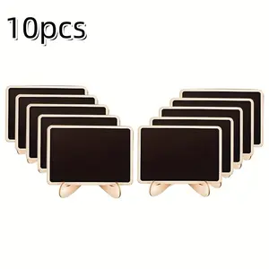 10-Pack Aesthetic Small Square Wood Chalkboard with Stand Mini Message Board for Cafe Restaurant Social Media Handles Display Table Numbers & Food Labels for Buffet Graduation & Summer Party Decor