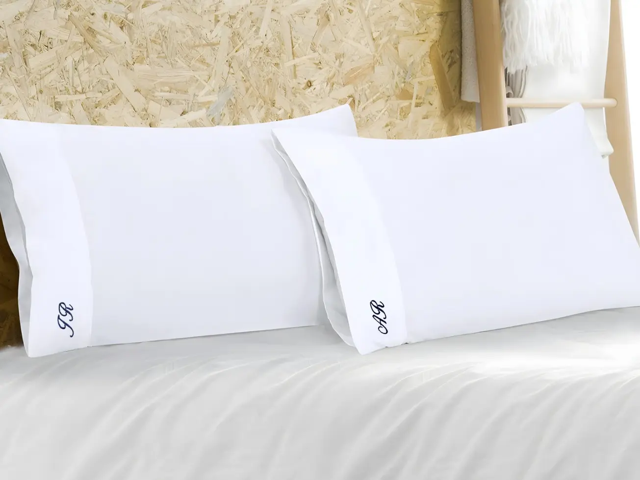 Embroidered Monogram Pillowcase Personalized Cotton Bedding Queen or King Size Wedding Gift for Couples, Gifts for Him Her Self Care Essential Custom Initials Elegant Script