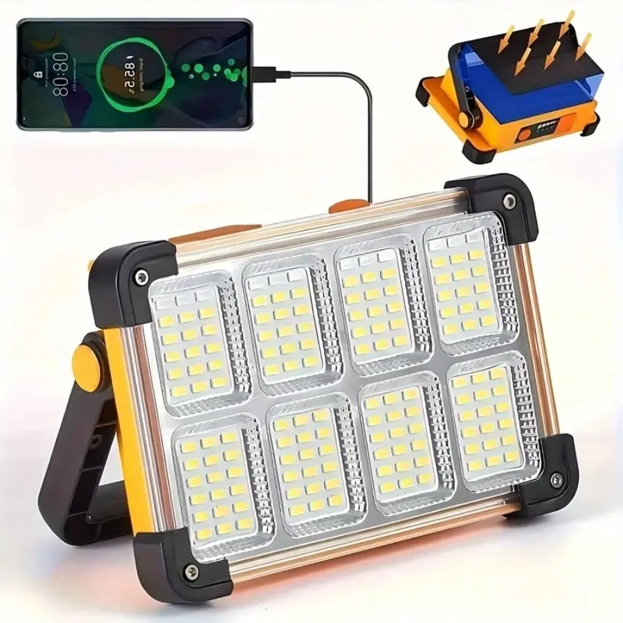 Dimmable Rechargeable Solar LED Flood Light - Portable Reflector Spotlight for Construction Projects, Outdoor Lighting Solution, Dimmable Outdoor Light
