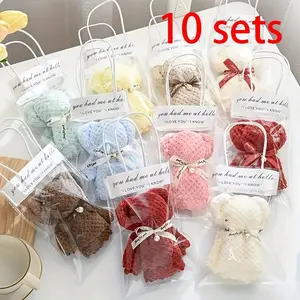10set Cute Bear Towel Gift Set with Transparent Bags - Perfect for Weddings, Birthdays, Mother's Day & Christmas Party Favors