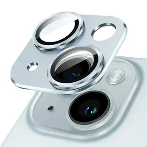 JETech Camera Lens Protector for iPhone 15 Series and iPhone 15 Series, Full Coverage 9H Tempered Glass Ring Cover, Matte Metal Plate, Case Friendly, 1-Pack