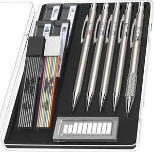 - Metal Mechanical cil Set with Lead and Eraser Refills, 5 Sizes, 0.3, 0.5, 0.7, 0.9, 2mm, Drafting, Sketching, Architecture, Drawing Metal Mechanical cils