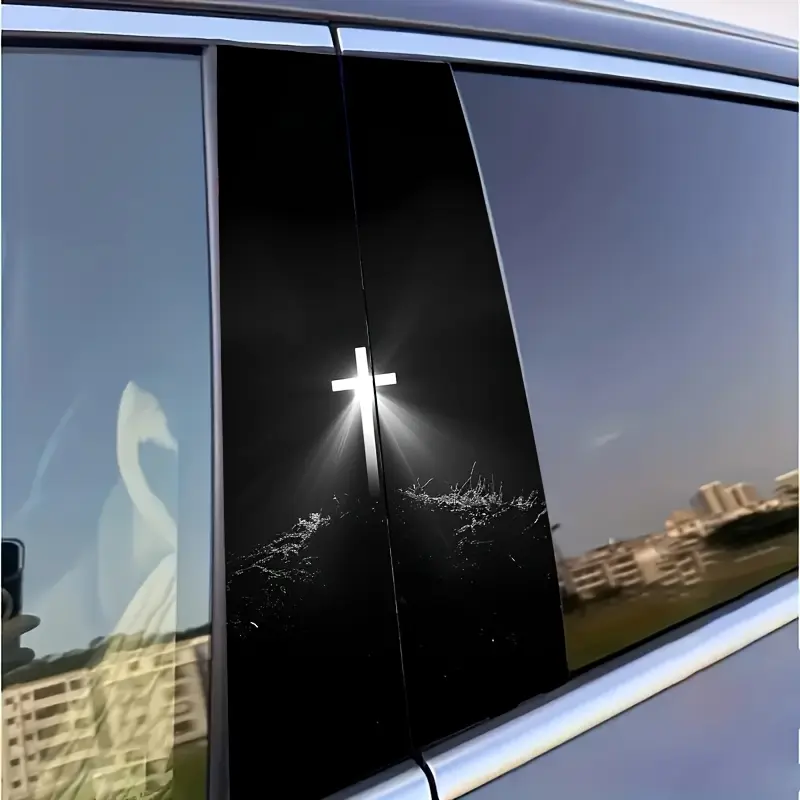 2-piece black and white luster cross pattern car sticker - self-adhesive B-pillar protective sticker, suitable for car windows and walls, durable, easy to stick and easy to tear Decal For Cars Car Decals Automotive Decals