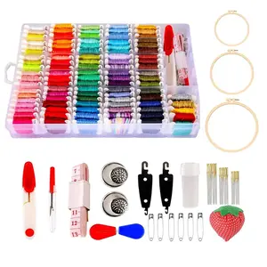 1Set Embroidery Floss Kit, Cross Stitch Supplies with 100Pcs Friendship Bracelet String, Complete DIY Craft Tool Set for Hand Embroidery, Bracelet Making, Boho Summer Vibes Design, Ideal Art Craft Gift for Teens and Adults