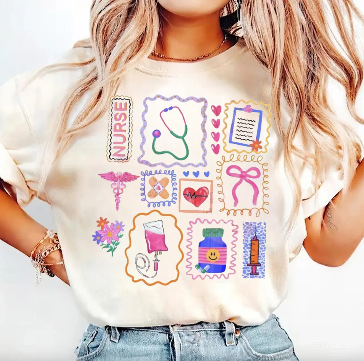 Colorful Preppy Nurse Tshirt, Trendy Nurse Shirt, Nurse Gifts, Nurse Shirt, Coquette Nursing Shirt, Health Care Worker Tee, Stethoscope Shirt, For Her