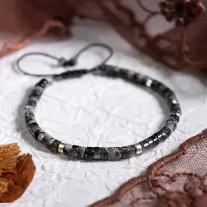 Natural Black Moonstone Stone Bracelet Healing Crystal Dainty Bracelet Yoga Minimalist Handmade Bracelet Gift for Women Men