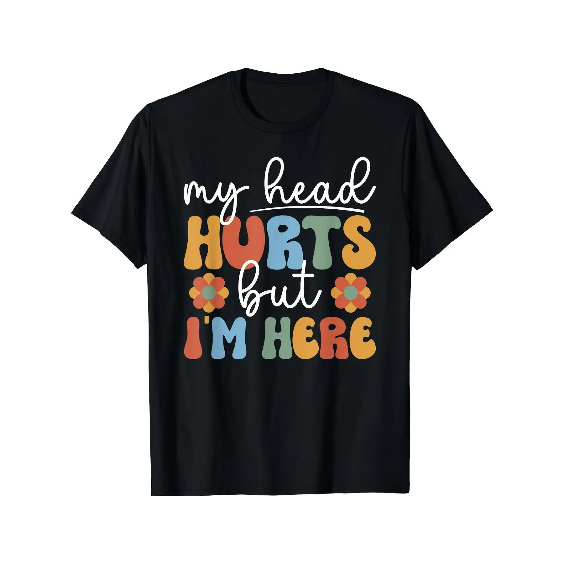 [100% Cotton] 100% Cotton Men's & Women's Migraine Awareness Month T-Shirt - "My Head Hurts But I'm Here" Bold Lettering, 100% Cotton Soft Breathable Tee, Retro Migraine Shirt for Gym, Outdoor & Labour Day - All-Season Casual Wear with Migraine Ribbon Des