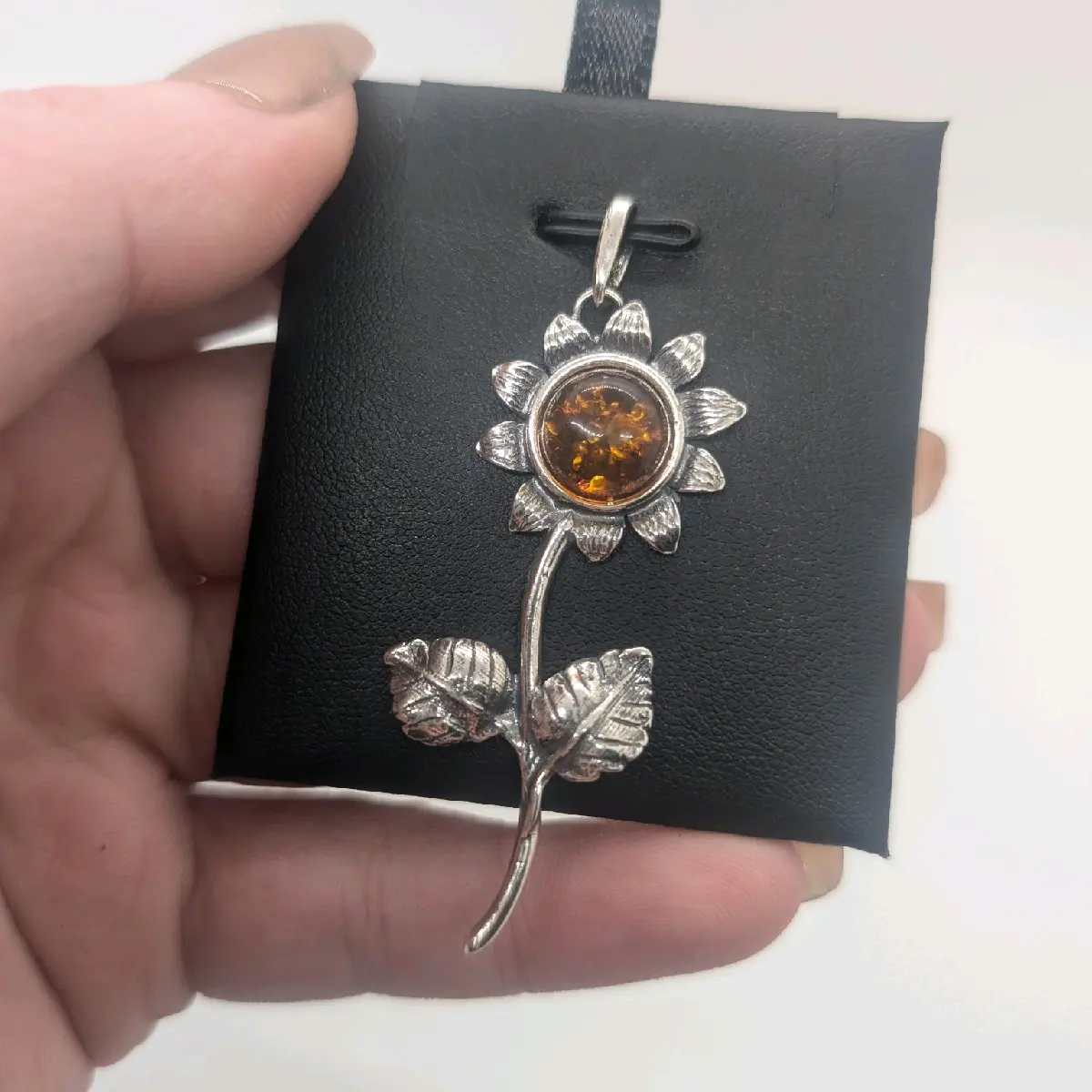 Sterling Silver Baltic Amber Sunflower Pendant