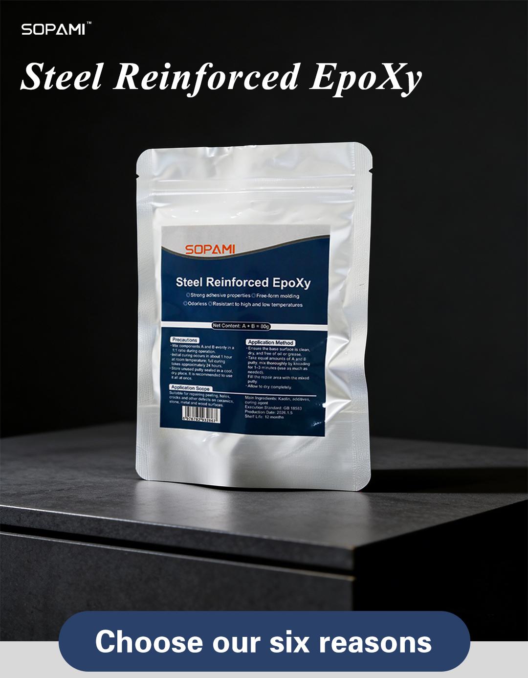 SOPAMI Steel Reinforced Epoxy Putty - Permanent Repair for Metal, Wood & Concrete
