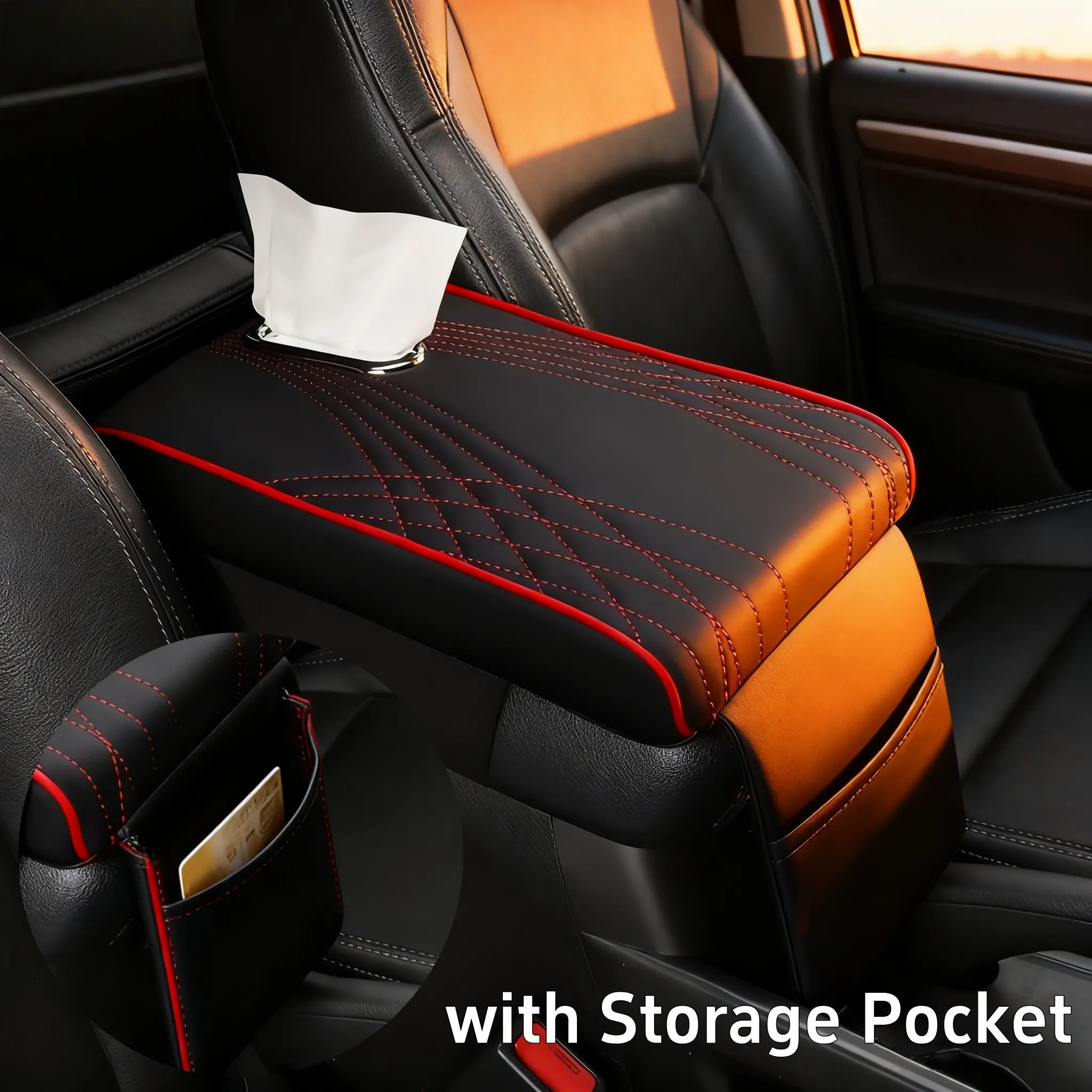 Automotive Leather Center Console Pad - 12.2x7.48x0.9in Universal Waterproof Non-slip Cushion, Double Elastic Armrest Cover, Tool-free Car Interior Accessory for Most Cars, SUVs