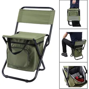 Portable Fishing Chair with Ice Bag, Fishing Chair with Cooler Bag, Compact Fishing Stool, Foldable Camping Chair Compact Foldable Camping Chair, Durable Oxford Fabric Outdoor Chair, Holds Up to 440 Lbs, Suitable Travel、 Camping 、Hunting 、Hiking