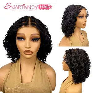 Boho Braid Wig Natural Black Curls 100% Human Hair Pre-Plucked Baby Hair Hand-Woven 5x5 High-Definition Full Lace Wig for Black Women 10-12 Inches Lace Frontal Wig Lace Hairline Wig