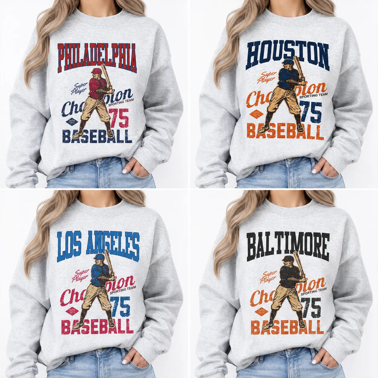 Vintage Baseball Sweatshirts Retro Baseball Sports Pullover Baseball Game Graphic Sweatshirt Casual City Baseball