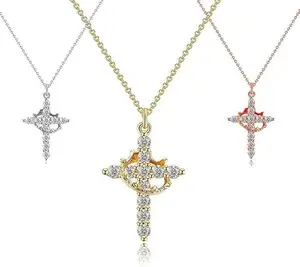 SHOW CRAFT Simple Crown & Cross Pendant Choker Necklace For Women & Men & Girls Pretty Crown Cross Necklace For Daily Party Clothing Decor Trendy All-match & Exquisite Jewelry For Christmas Valentine's Day Gift