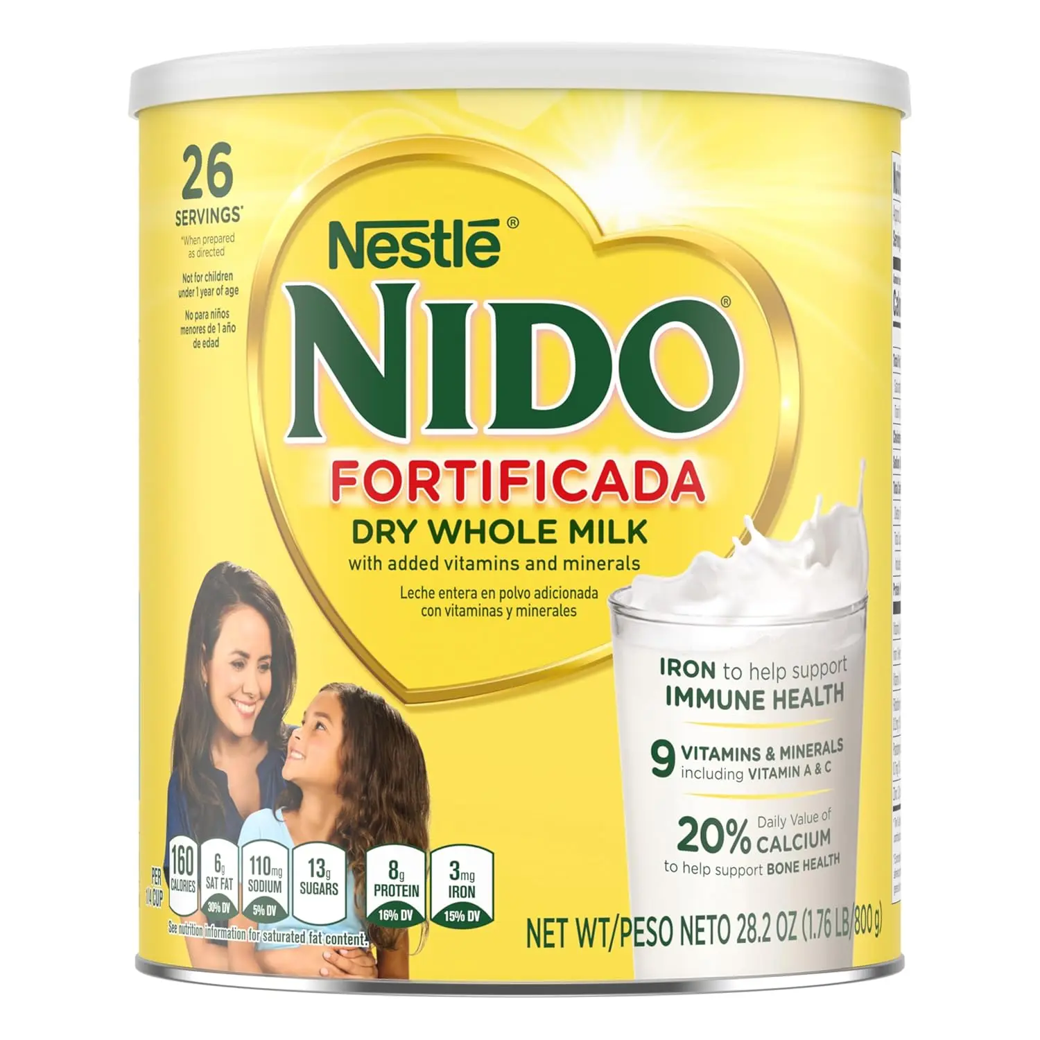 NIDO Fortificada Powdered Drink Mix - Dry Whole Milk Powder with Vitamins and Minerals Canister – 28.2 Ounce (Pack of 1)
