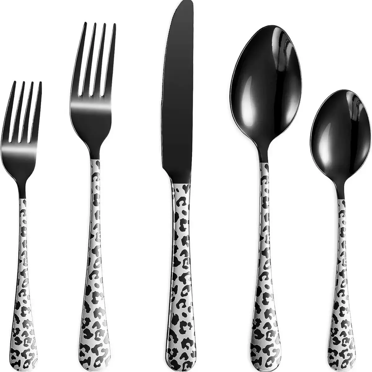 5-30 Piece Leopard Print Dinnerware Set, Stainless Steel Spoons Forks Knives, Dishwasher Safe, Mirror Polished, Tableware Set, Cutlery, Utensils, Fork and Spoon Set, Dinner Sets