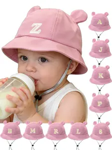 1 Piece 0-2 Years Newborn Cute Baby Bucket Hat with Adjustable Strap, Letter Pattern, Suitable for Daily Use, Infant Fisherman Cap, Sun Protection, Summer