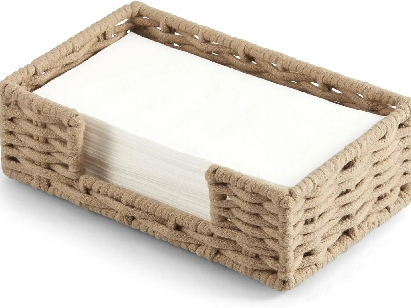 Napkin Holder for Bathroom, Woven Wicker Cotton Rope Guest Towel Holder Tray, Disposable Paper Hand Towel Holder for Bathroom Accessories, Dinner Napkin Holder for Kitchen Table Party