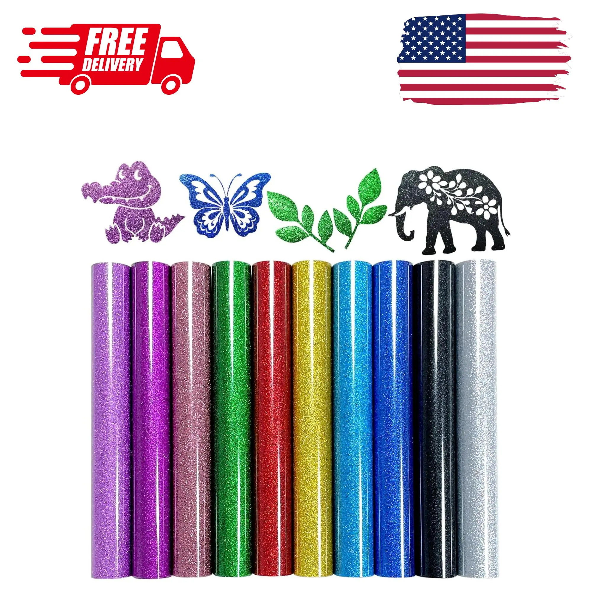 10 Pack Glitter HTV 12'' x 10'' Heat Transfer Vinyl Bundle,Iron on Vinyl for T-Shirts