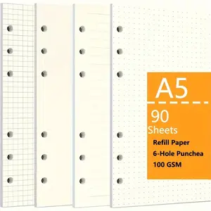 2 Pieces A5 Notebook Refill Paper, 6-Hole College Ruled Notebooks, 90 Pages Loose Leaf A5 Binding Papers, Ideal for Journals & Planners, Office Stationery Supplies