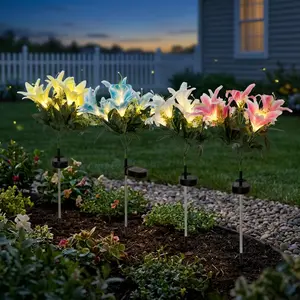 IEVEDIOR 4-Pack Outdoor Waterproof Solar Lily Flower Lights, perfect as gifts for mothers and Independence Day outdoor decorations. Featuring 7-stem garden solar light decorations, solar garden decorative items, and solar courtyard decorative pieces.