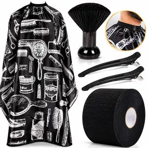 5-Piece Hairdressing Comb Set – Professional Hairdressing Combs (Unisex) + Adjustable Neck-Length Hairdressing Cape + Neck Dust Brush | Complete Hairdressing Tool Set for Salons, Home Use, and Beard Trimming | Black/Classic Color