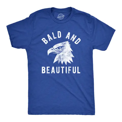 Mens Bald and Beautiful T Shirt Funny Sarcastic Bald Eagle Fourth Of July Party Joke Novelty Tee for Guys Mens Funny T Shirts Cool Vintage Graphic Tees Patriotic Shirts for Men Funny Animal Short Sleeve Novelty Royal