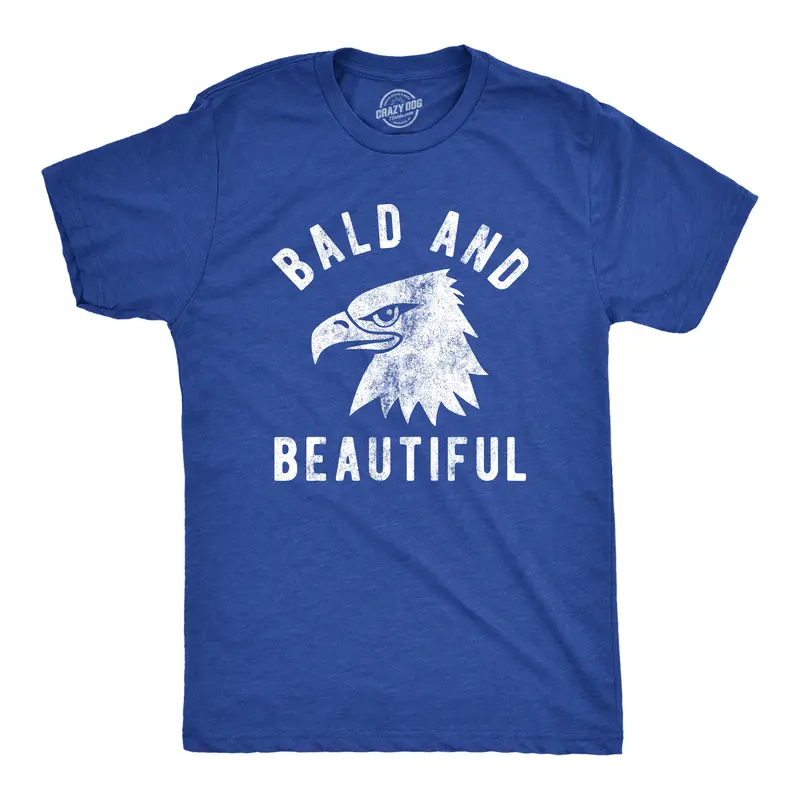 Mens Bald and Beautiful T Shirt Funny Sarcastic Bald Eagle Fourth Of July Party Joke Novelty Tee for Guys Mens Funny T Shirts Cool Vintage Graphic Tees Patriotic Shirts for Men Funny Animal Short Sleeve Novelty Royal