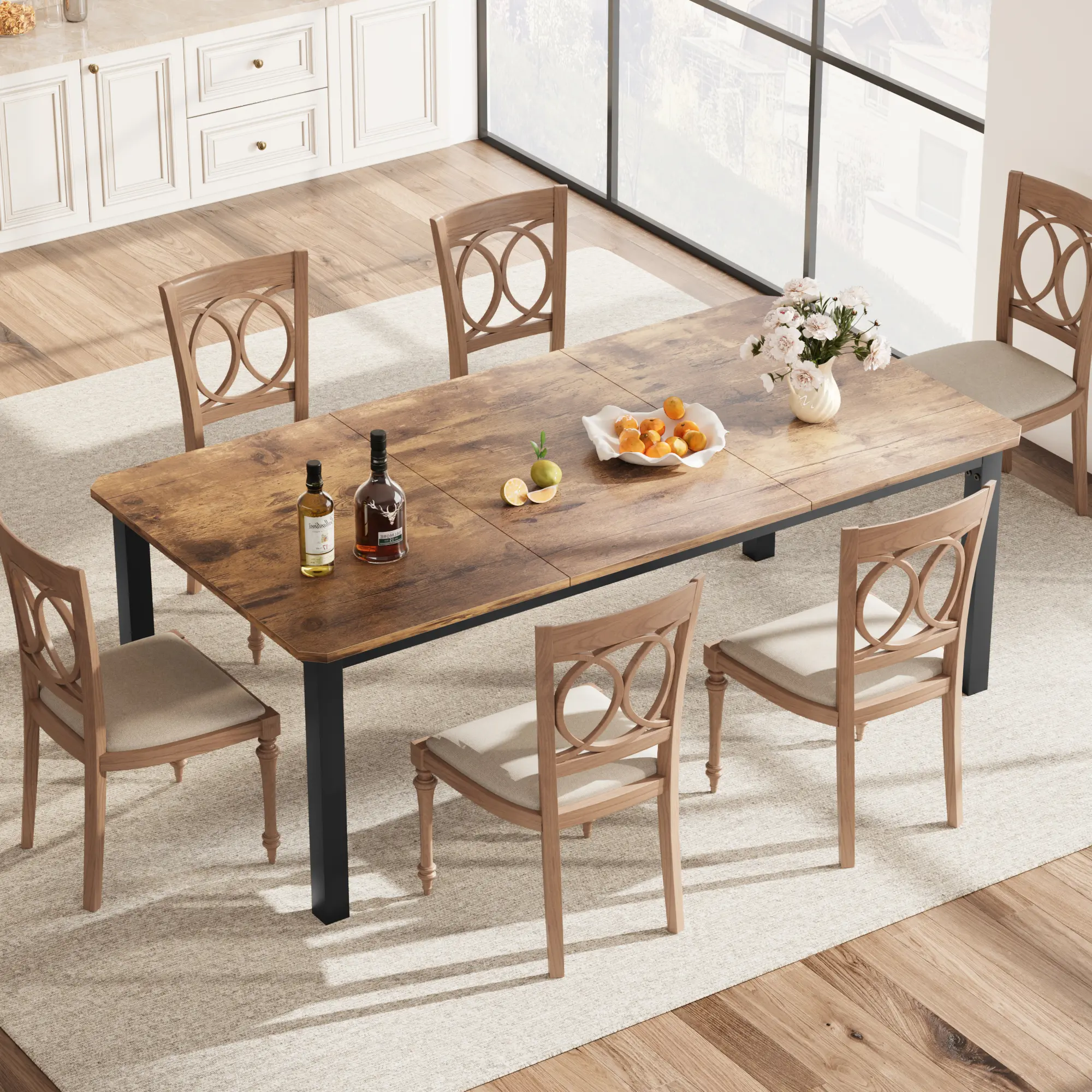 Industrial Dining Table for 6-8 – 78.7'' Extra Long Rectangular Table – Rustic Brown & Grey Finish – Durable Metal Frame – Suits Kitchen, Dining Room, Restaurant – Only Table