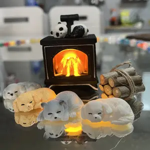 7 Pcs Miniature Metal Fireplace Set - Realistic Firewood, Dogs & Panda, Cozy Dollhouse Furniture for 1:12 Scale,Mini Warm Night Light Decor. holiday gifts, trinkets