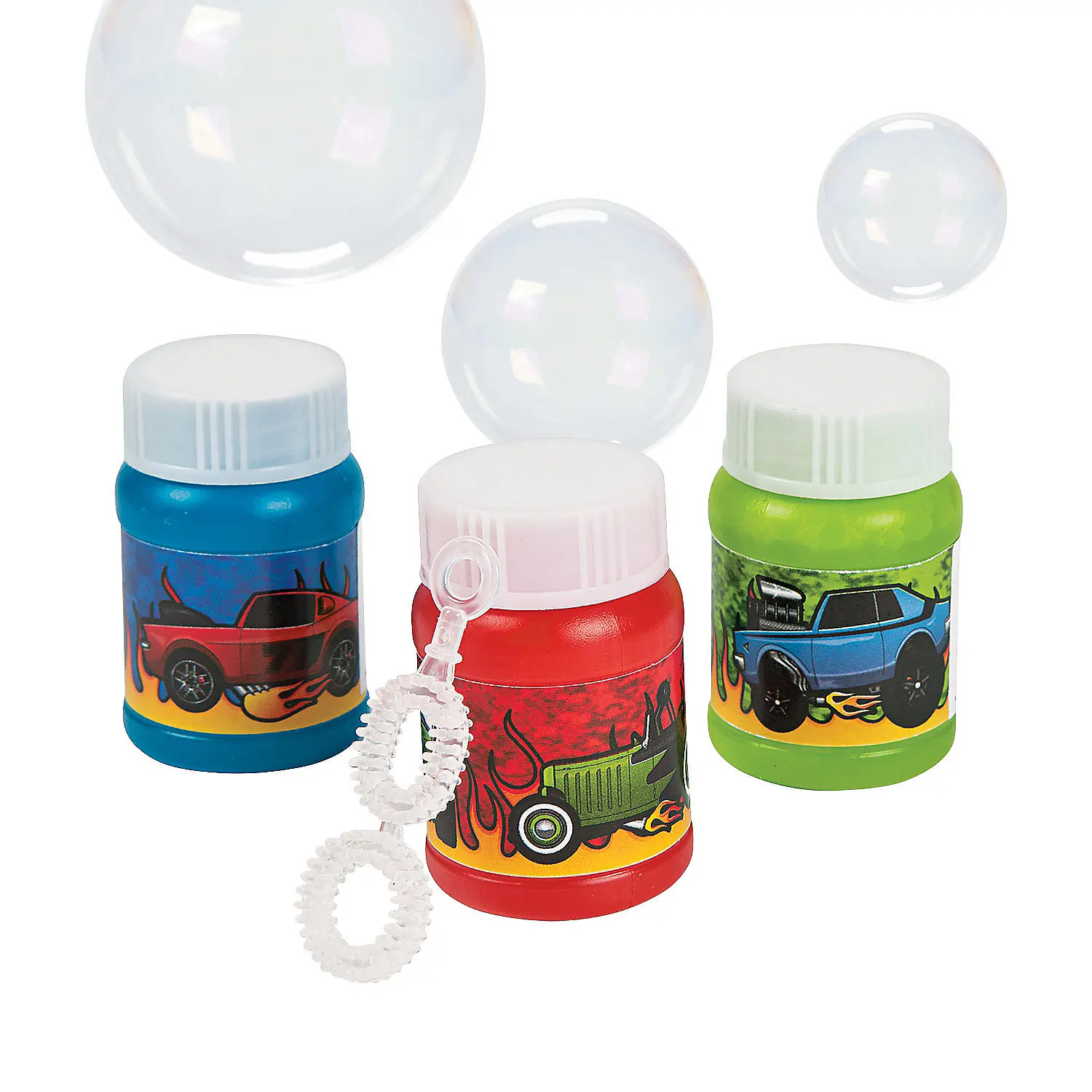 Oriental Trading Company 24-Pc Unisex Non-Toxic Plastic Race Car Theme Bubble Bottles - Kids' Party Favors with Wand, Maker, Ideal for Ages 4+, Outdoor Play, Party Decorations, Playful Bubbles, Non Toxic Bubbles