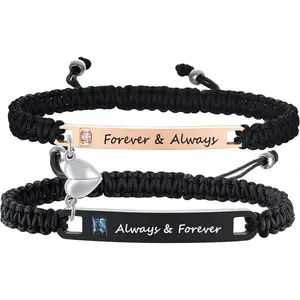 Fashionable Braided Couple Bracelets Exquisite Heart Lock Magnetic Bracelet Trendy Personalized Jewelry Gift for Women Men with Rose Box