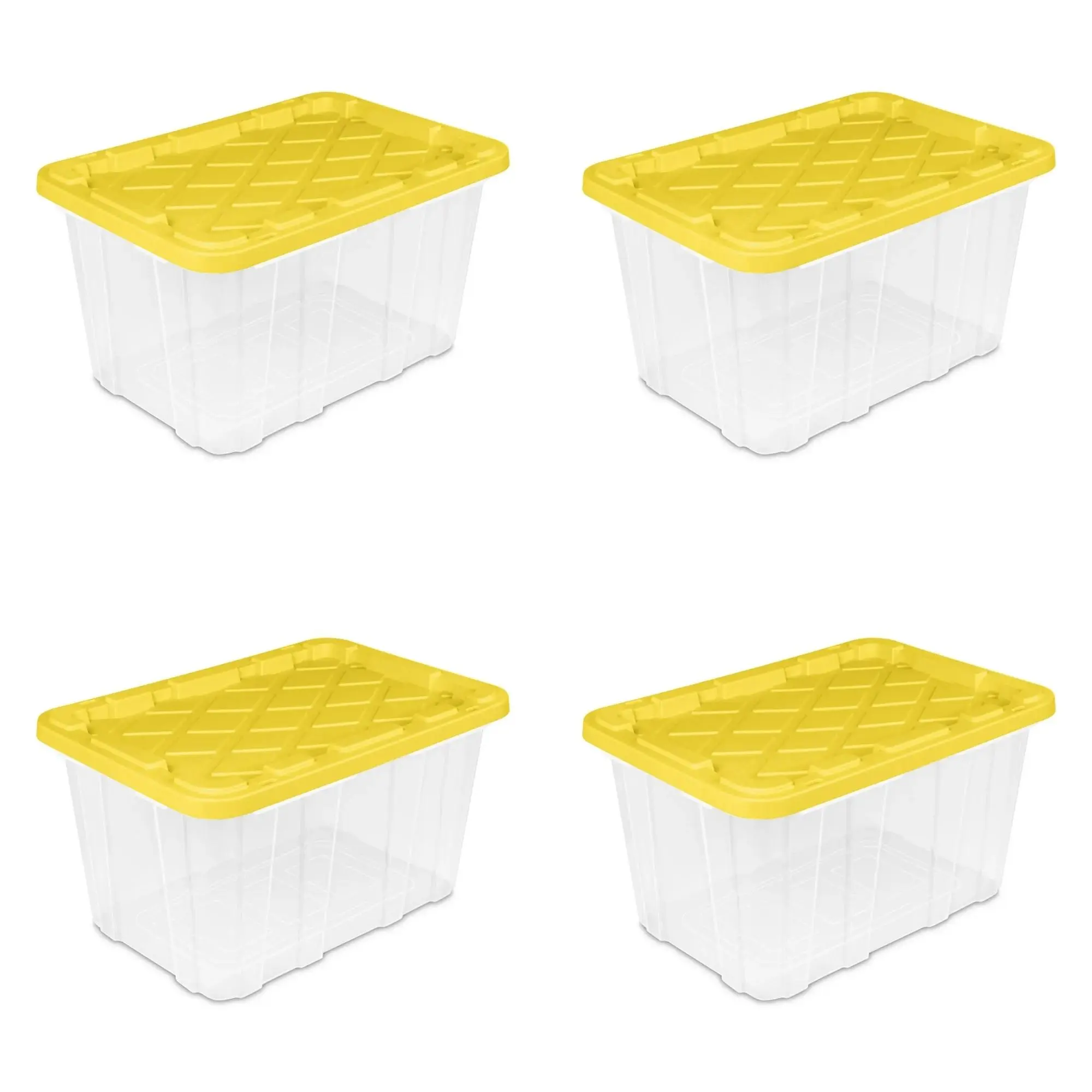 4-Pack 27-Gal Large Industrial Clear Plastic Storage Totes with Snap-Fit Lids, Yellow Home Organizer Bins